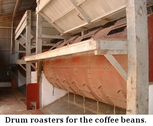 Drum roasters for the coffee beans.